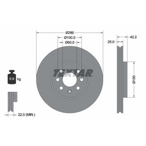 DISK PREDNJI  280 x 25  4/100 - MERIVA (2003)