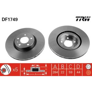 DISK PREDNJI  284 x 22 5/98 - ALFA 147 1.6 16v ,156 1.6/1.8