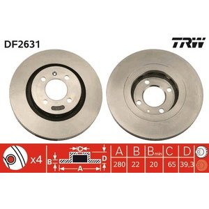 DISK PREDNJI  280 X 22  4/100 - GOLF/JETTA G60