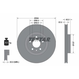 DISK PREDNJI  284 x 22  5/98 - FIAT 500L (199)  12-