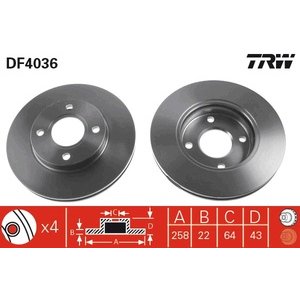 DISK PREDNJI  258 x 22  4/108 - FIESTA/FOCUS -04/MAZDA 2 03-