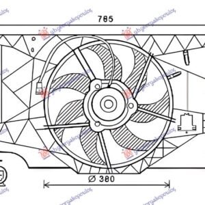 VENTILATOR KOMPLET 1.9/2.0/2.2 DIZEL - 2.0 BENZIN (380mm) (2 PIN) - RENAULT ESPACE 2003-2012 (JKO/JK1)
