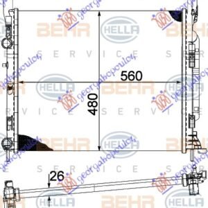 HLADNJAK MOTORA 1.6i 16V 1.5DCi (+/-AC) (560x490x24) (MAHLE BEHR) - RENAULT KANGOO 2008-2013 (KW0/KW1)
