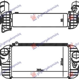 HLADNJAK INTERKULERA 2.0/2.2 BENZIN (365x203x85) (NISSENS) - HYUNDAI SANTA FE 2012-2016 (DM/DMA)