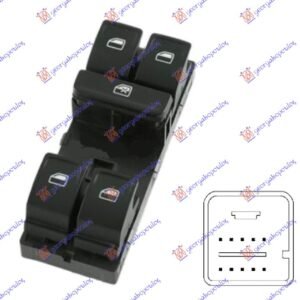PREKIDAC U PREDNJIM VRATIMA (4 TASTERA) (10 PIN) - VW POLO 2014-2017 (6C1)